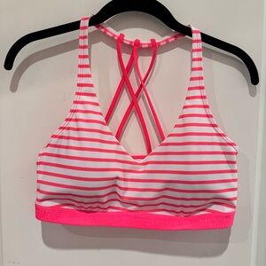 Under Armour Neon Pink and White Striped Sports Bra